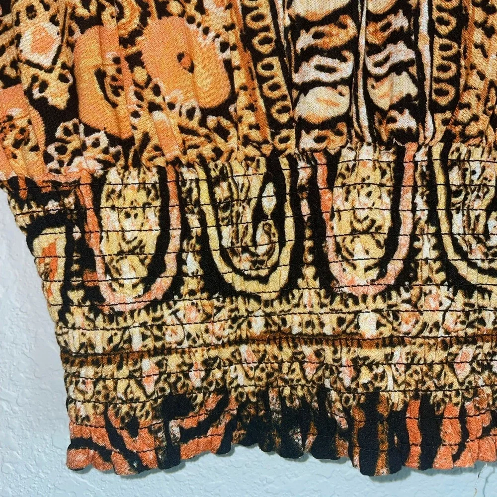 Free People Wild & Free Long Sleeve Print Crop Top V-Neck Boho Size Small